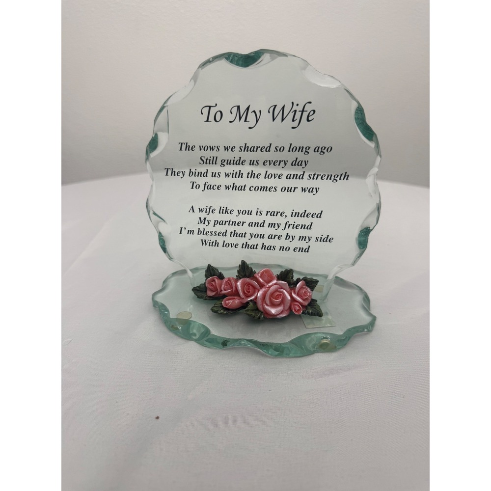 J & D Designs To My Wife Glass Plaque Pink Roses Poem Anniversary Gift 6.25in